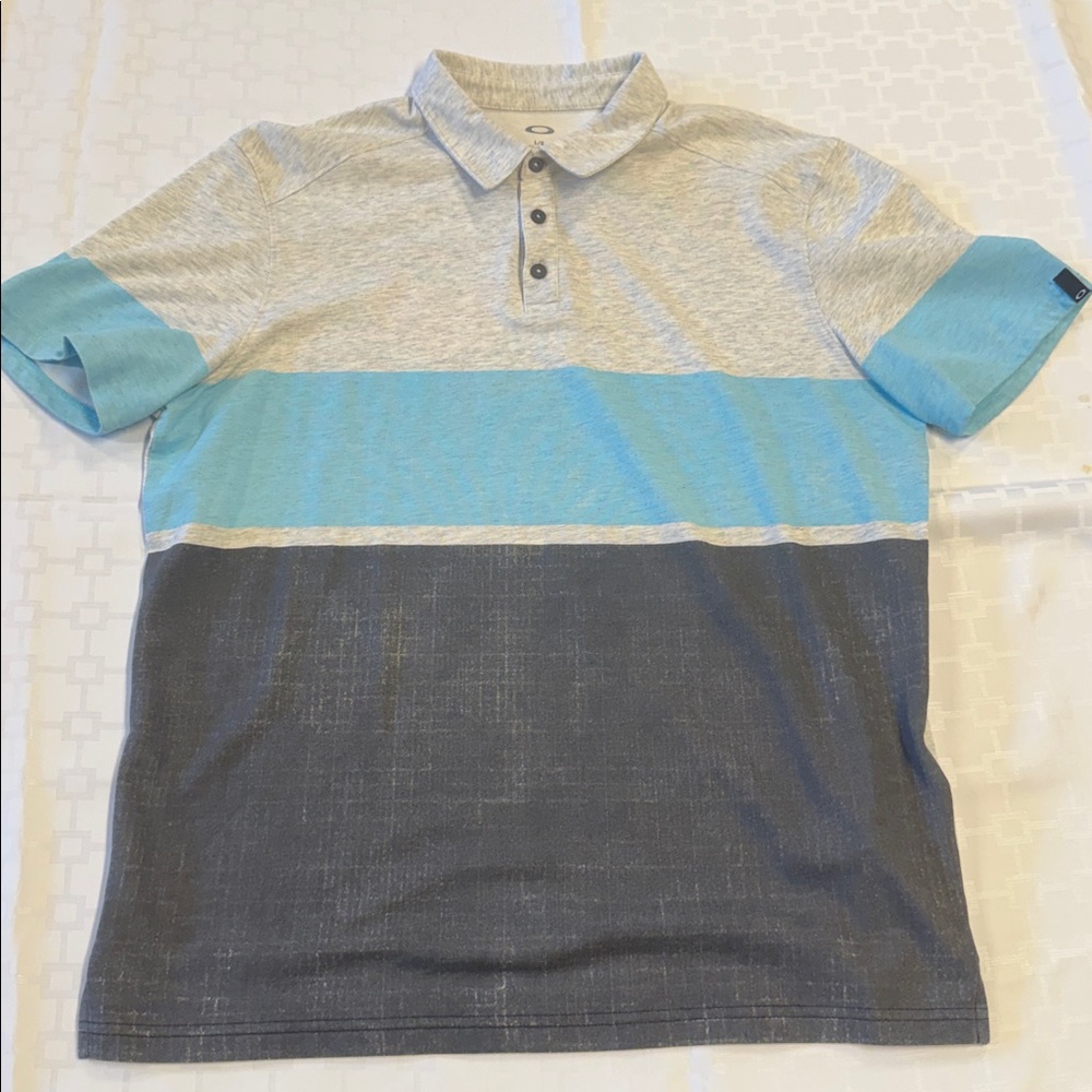 Oakley Men's Heather Gray Aqua Striped Golf Polo Shirt
